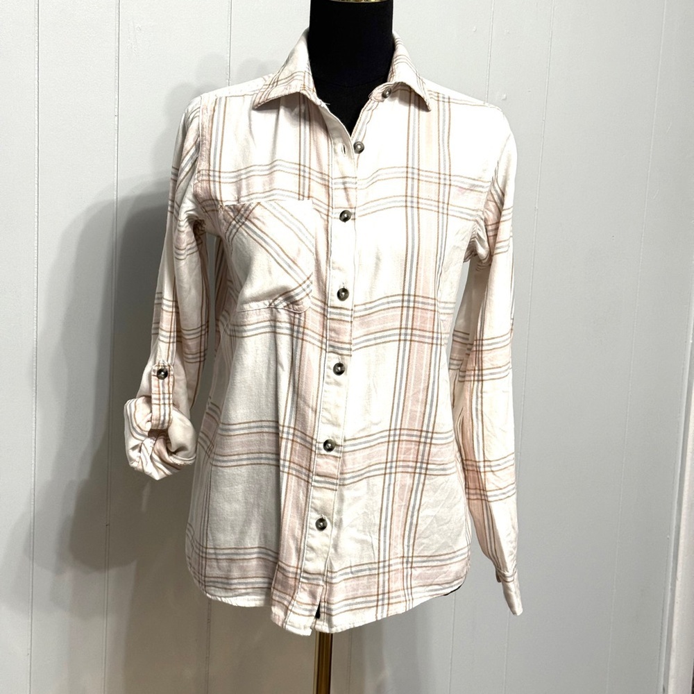 Magellan Outdoors Tan and White Boyfriend Fit Shirt ( soft) - Picture 2 of 5